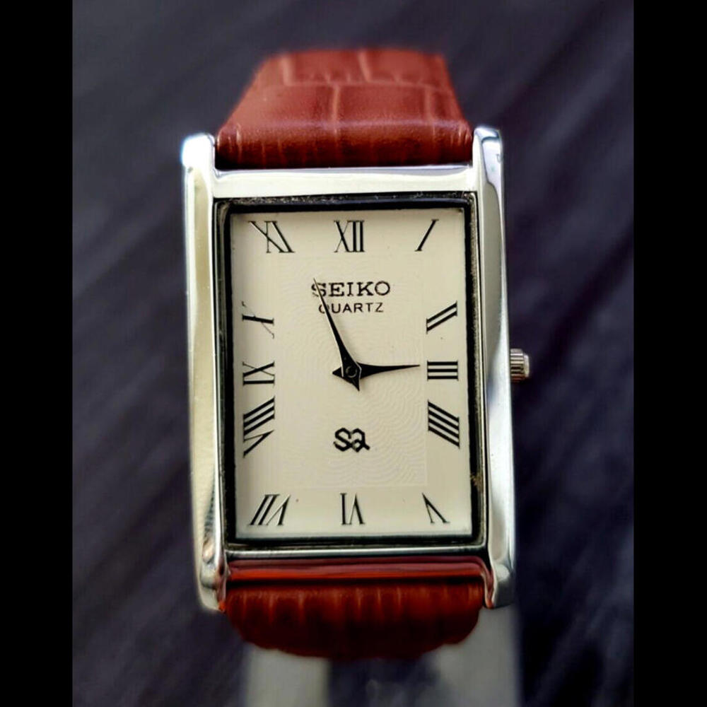 RARE Seiko‎ Men Tank Watch Slv White Dial Brw